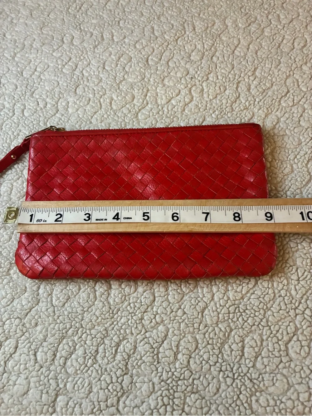 Cole Haan Red Woven Leather Wristlet Clutch Pouch Gold Hardware